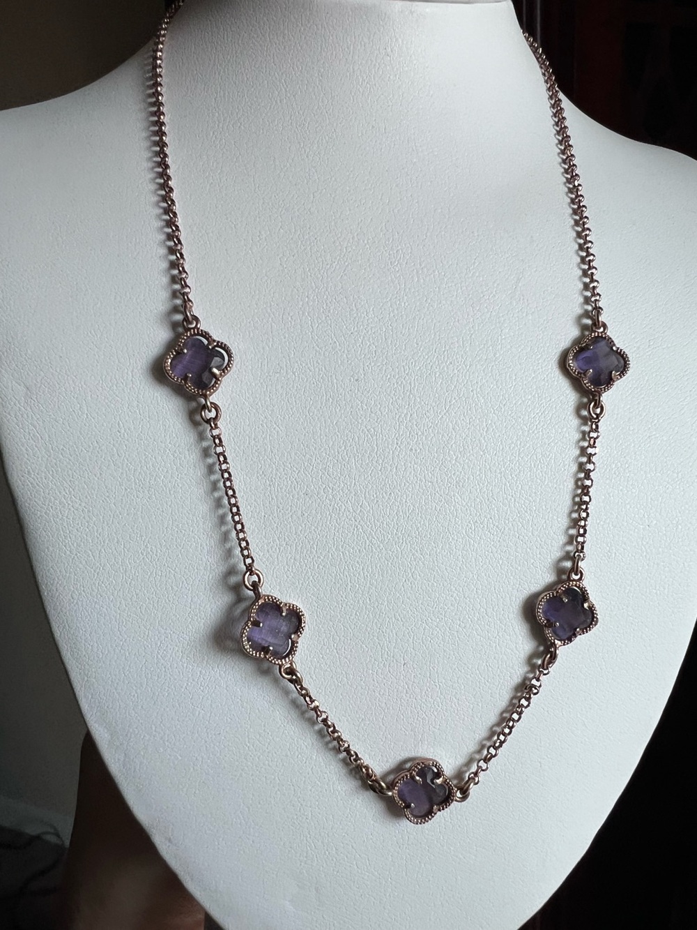 Rose Gold vermeil over Sterling Chain Necklace with Amethyst Clover Stones